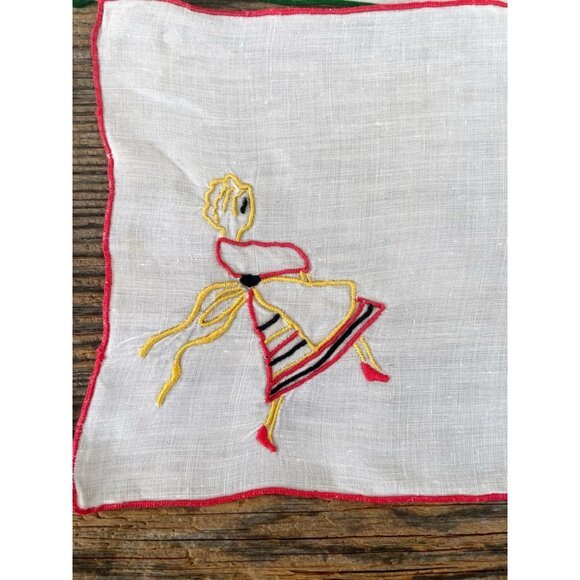 Vintage 1930s Set of 6 Marghab Embroidered Barmaid Cocktail Napkins - Picture 8 of 11